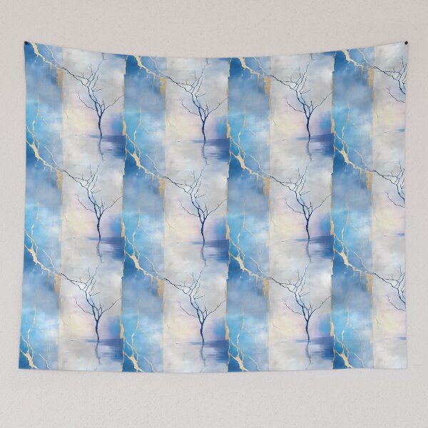 Item preview, Ethereal Solitary Tree with Blue, Gold, and Misty Hues designed and sold by Moisky Patterns.