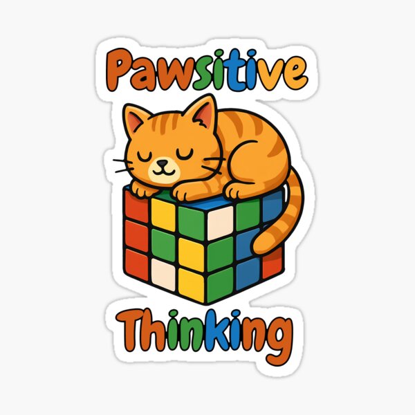 Item preview, Cute Cat Pawsitive Thinking Puzzle Cube Funny Positivity Design designed and sold by andasanc14.