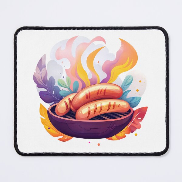 Item preview, Delicious sausages grilling over a colorful fire amidst vibrant autumn leaves during a festive outdoor gathering designed and sold by Ms. Iryna.