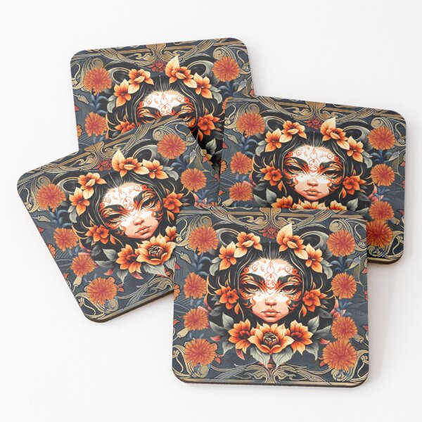 Item preview, Orange Flower Girl, Face Tattoo, Pretty Girl with Face Painting designed and sold by Jessielee72.