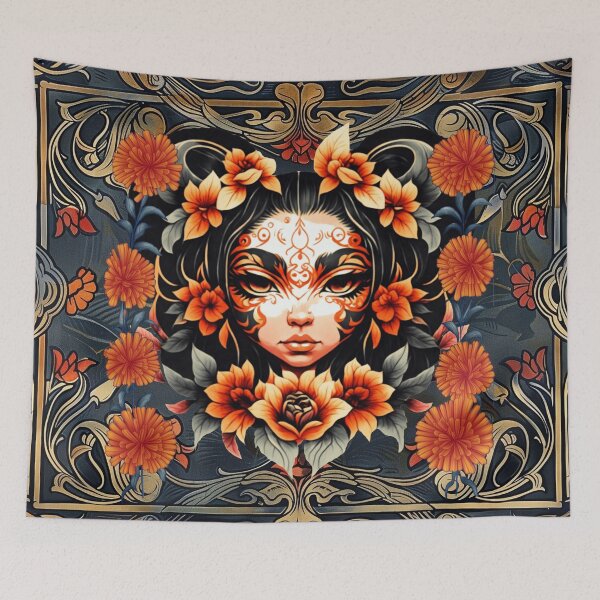 Item preview, Orange Flower Girl, Face Tattoo, Pretty Girl with Face Painting designed and sold by Jessielee72.