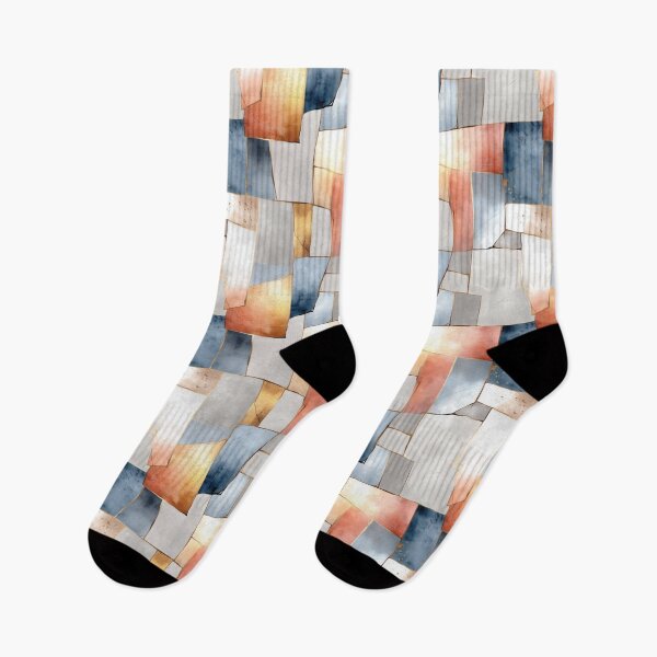 Item preview, Ethereal Watercolor Mosaic with Gold, Blue, and Coral Tones designed and sold by Moisky Patterns.