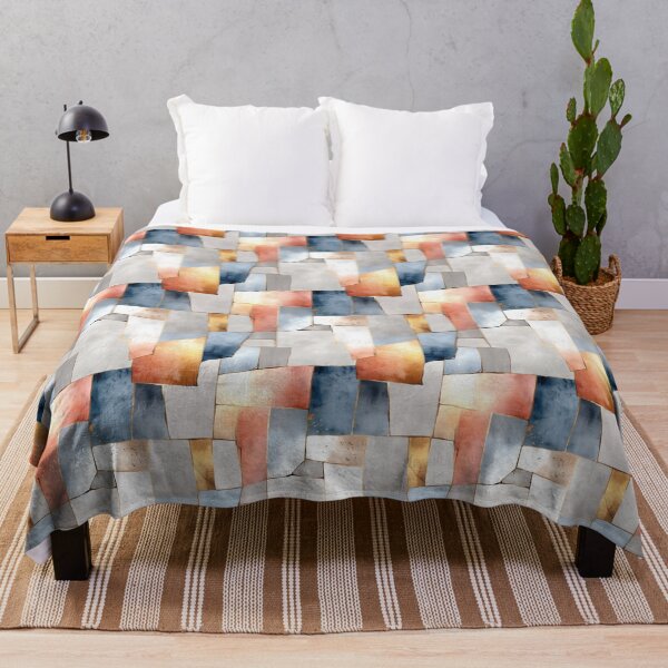 Item preview, Ethereal Watercolor Mosaic with Gold, Blue, and Coral Tones designed and sold by Moisky Patterns.