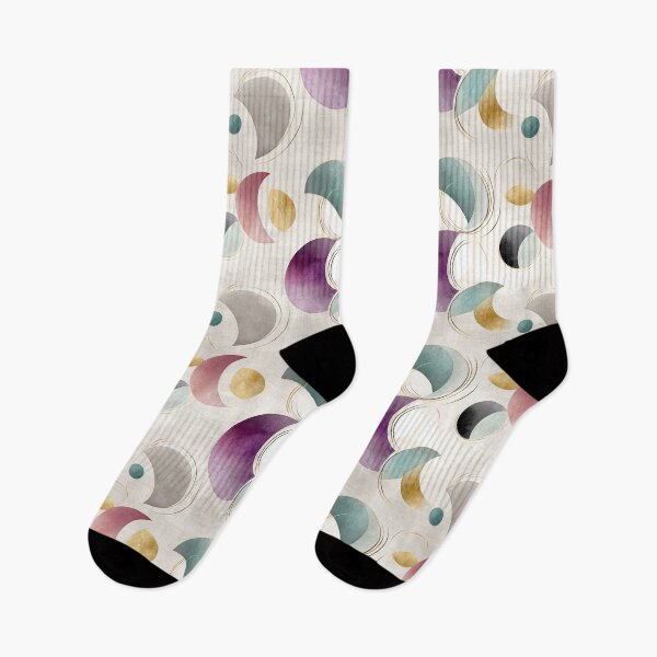 Item preview, Ethereal Lunar Arcs with Gold, Teal, and Mauve Circles designed and sold by Moisky Patterns.