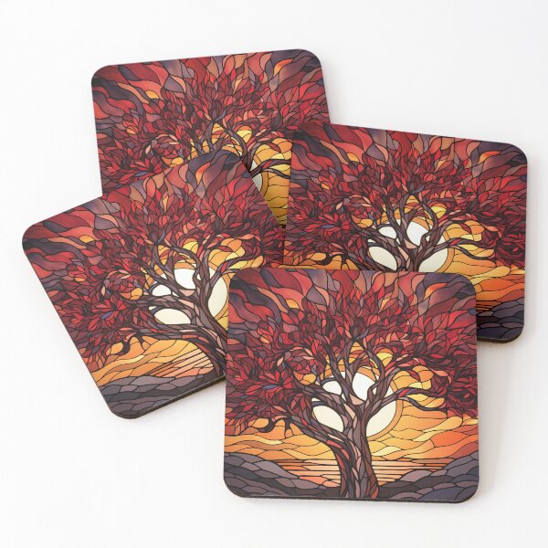 Item preview, Stained Glass Tree of Life at Sunset – Fiery Roots of Nature designed and sold by SuperNovaDesigns.