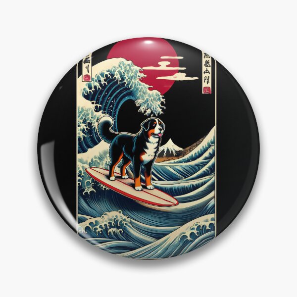 Artikelvorschau, Berner Sennenhund Kanagawa Wave Surf Surfbrett Japanische Kunst Hundeliebhaber entworfen und verkauft von Kimberley King Art King Art.