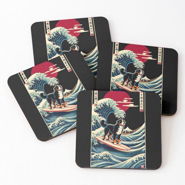 Artikelvorschau, Berner Sennenhund Kanagawa Wave Surf Surfbrett Japanische Kunst Hundeliebhaber entworfen und verkauft von Kimberley King Art King Art.