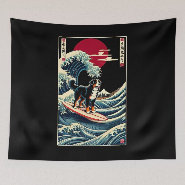 Item preview, Bernese Mountain Dog Kanagawa Wave Surf Surfboard Japanese Art Dog Lover designed and sold by Kimberley King Art  King Art.
