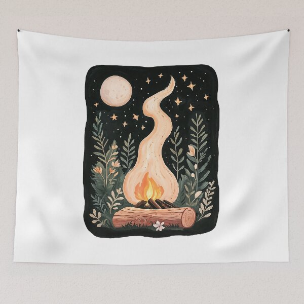 Item preview, Cozy campfire illuminates a night sky filled with stars and moonlight designed and sold by Ms. Iryna.