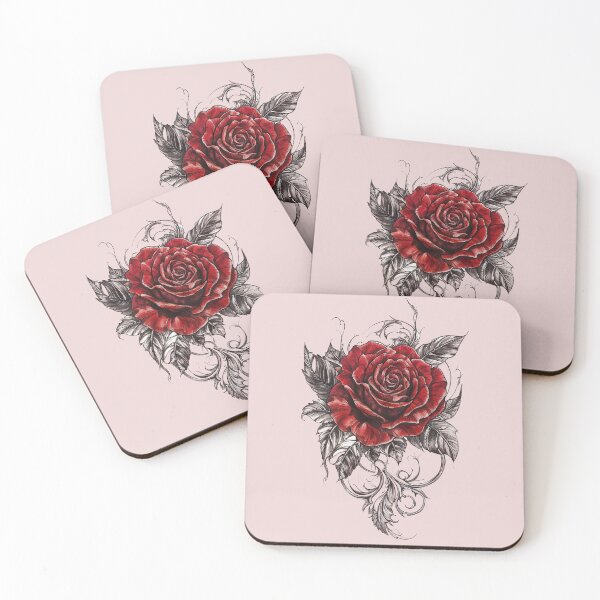 Item preview, Gothic Red Rose Floral Tattoo Design with Vintage Baroque Elements designed and sold by IdeaSmith.