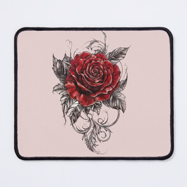 Item preview, Gothic Red Rose Floral Tattoo Design with Vintage Baroque Elements designed and sold by IdeaSmith.