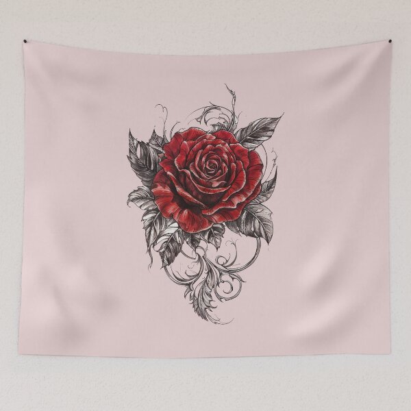 Item preview, Gothic Red Rose Floral Tattoo Design with Vintage Baroque Elements designed and sold by IdeaSmith.