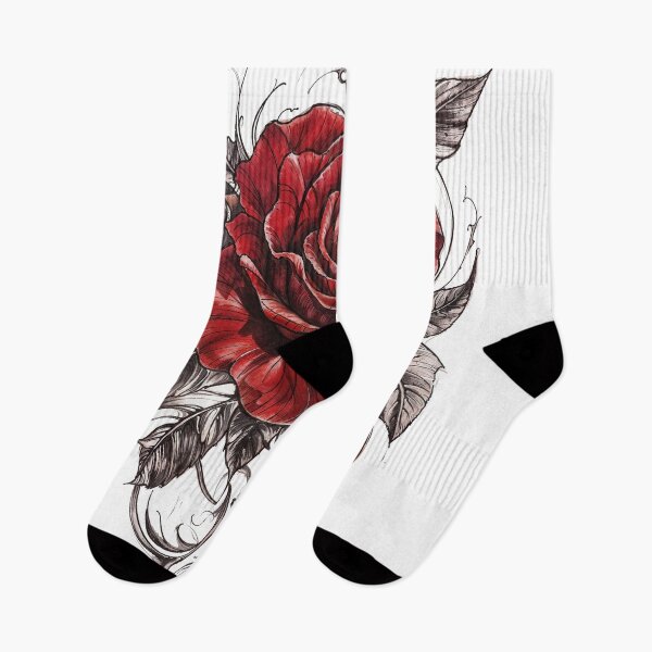 Item preview, Gothic Red Rose Floral Tattoo Design with Vintage Baroque Elements designed and sold by IdeaSmith.