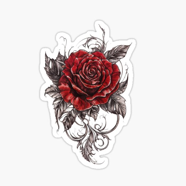 Item preview, Gothic Red Rose Floral Tattoo Design with Vintage Baroque Elements designed and sold by IdeaSmith.