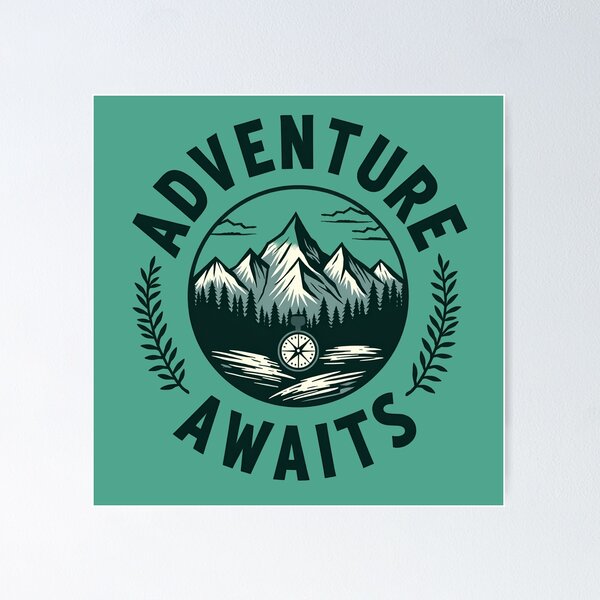 Item preview, Adventure Awaits Mountain Nature Compass Hiking Design designed and sold by gtrock.