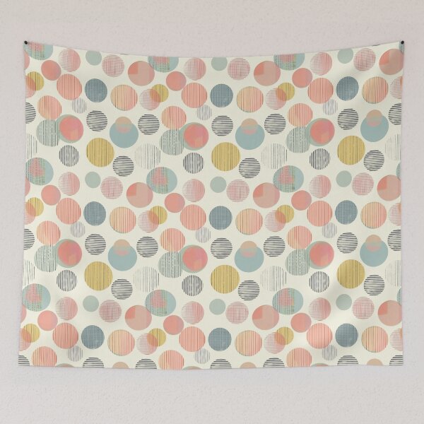 Aperçu de l'œuvre Motif géométrique rétro sans couture avec des cercles aux couleurs pastel et des rayures créée et vendue par IdeaSmith.