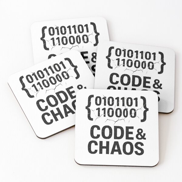 Item preview, Code & Chaos – Broken Binary Code Grunge Design | Black and White Tech Logo designed and sold by AlphaAutomation.