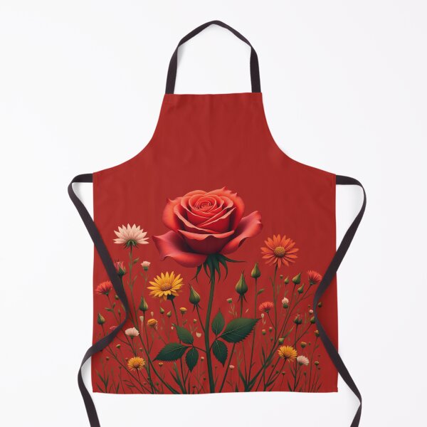Item preview, Wildflowers and Red Rose in Middle -Candy Apple Red Background #5007CRD designed and sold by Wildflower Rose.