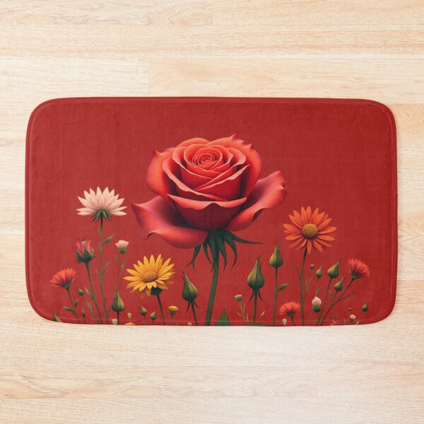 Item preview, Wildflowers and Red Rose in Middle -Candy Apple Red Background #5007CRD designed and sold by Wildflower Rose.