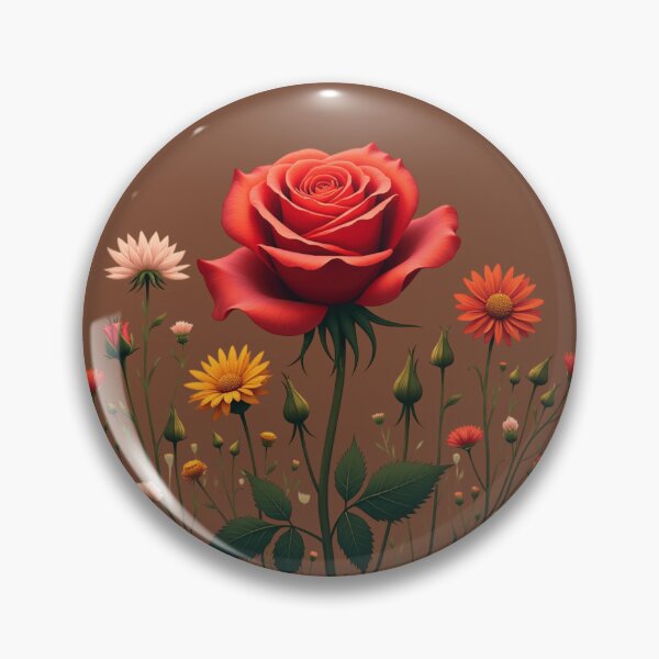 Item preview, Wildflowers and Red Rose in Middle - Medium Brown Background #5007MBN designed and sold by Wildflower Rose.