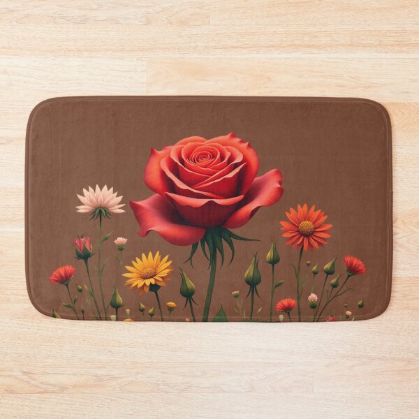 Item preview, Wildflowers and Red Rose in Middle - Medium Brown Background #5007MBN designed and sold by Wildflower Rose.