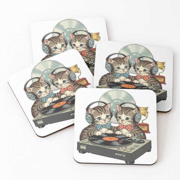 Item preview, Vintage Kittens Wearing Bows and Headphones designed and sold by Zini-ArtStudio.