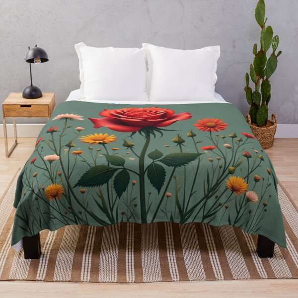 Item preview, Wildflowers and Red Rose in Middle - Olive Green Background #5007OGN designed and sold by Wildflower Rose.