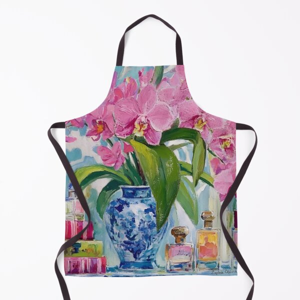 Item preview, Grandmillennial art, still life with pink orchids in ginger jar designed and sold by SophieClimaArt.