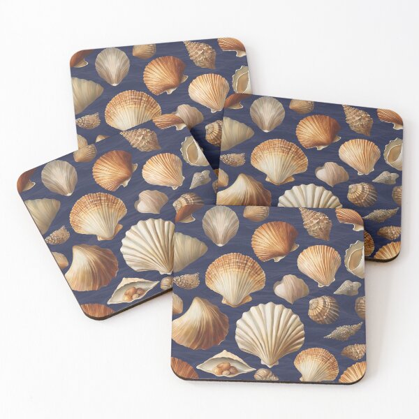 Item preview, A Pattern of Clams on Dark Blue Sea Background | Marine Art designed and sold by UnhingedBird.