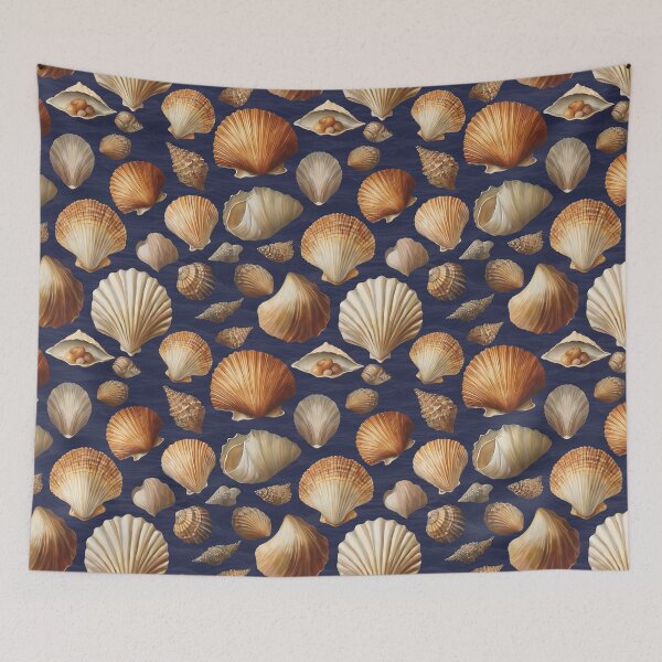 Item preview, A Pattern of Clams on Dark Blue Sea Background | Marine Art designed and sold by UnhingedBird.