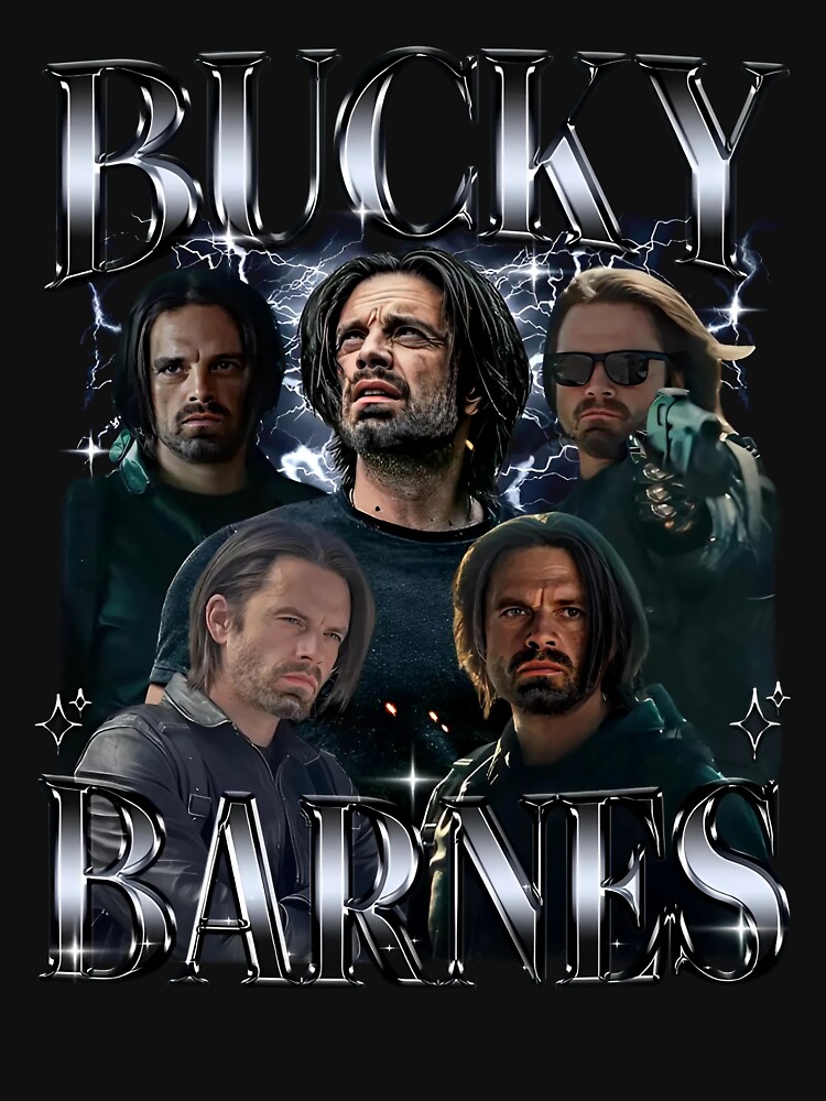 Thumbnail 7 of 7, Essential T-Shirt, Bucky Barnes Thunderbolts Sebastian Stan Winter Soldier Avengers Superhero Captain America Movies Poster designed and sold by HaloHop.