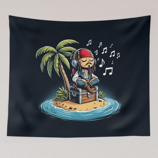 Item preview, Comical Illustration of the famous pirate Jack Sparrow chilling on an island designed and sold by sks-ai-artist.
