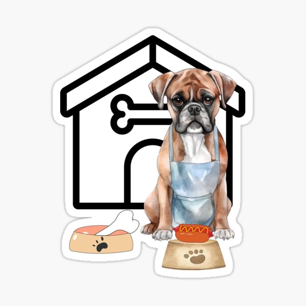 Item preview, Cute Boxer Dog Chef in Apron with Pet Food Bowls | Funny Dog Lover Art designed and sold by Nadia-joy.