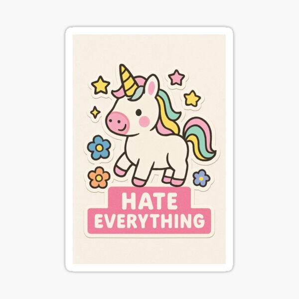 Vista previa del artículo con la obra «Odio todo unicornio», diseñado y vendido por Corbyn The Cockatiel.