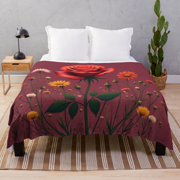 Item preview, Wildflowers and Red Rose in Middle - Deep Burgundy Background #5007DBD designed and sold by Wildflower Rose.