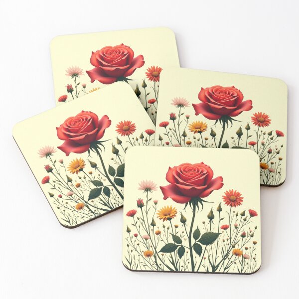 Item preview, Wildflowers and Red Rose in Middle - Butter Cream Background #5007BCR designed and sold by Wildflower Rose.