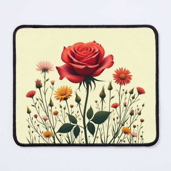 Artikelvorschau, Wildblumen und rote Rose in der Mitte - Buttercreme-Hintergrund #5007BCR entworfen und verkauft von Wildflower Rose.