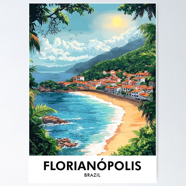 Item preview, Florianópolis Brazil Retro Travel Print designed and sold by HomeLivingCo.