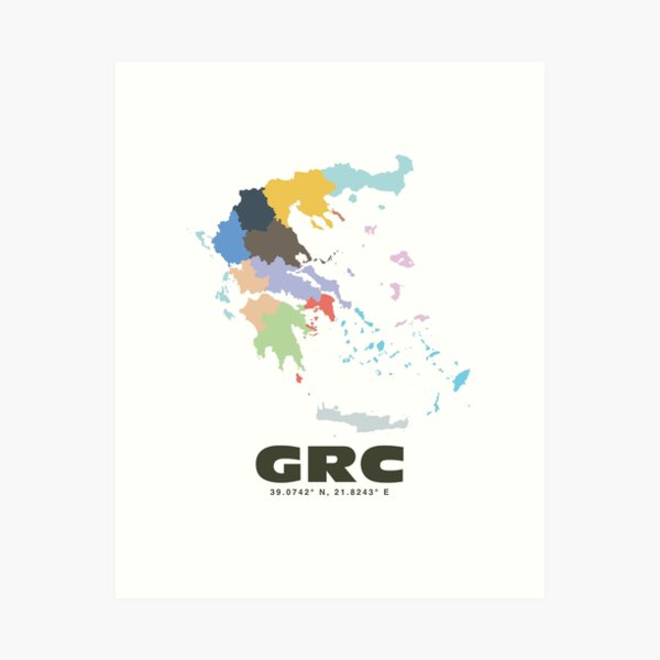 Item preview, Colorful Greece Map - Modern Minimalist Greece Art designed and sold by CartoPrints.