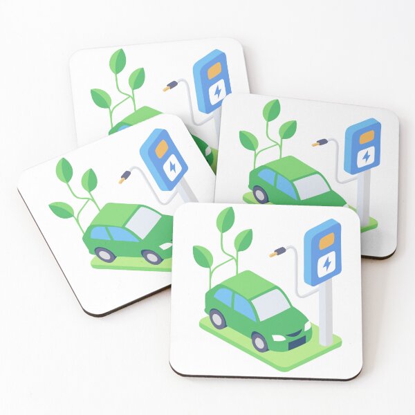 Item preview, Green Electric Car with Charging Station and Sustainability Symbols designed and sold by Creative88Art.