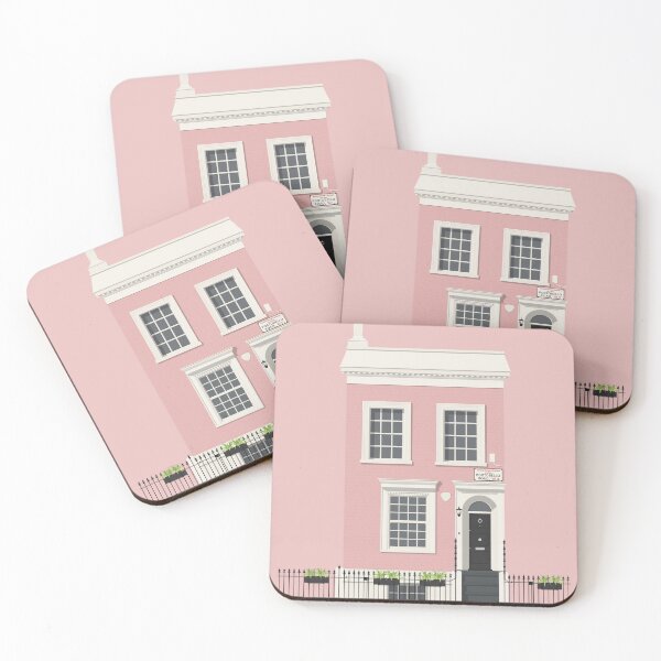 Item preview, Notting Hill London Travel Illustration of a cute pink Townhouse | England designed and sold by archetype prints.