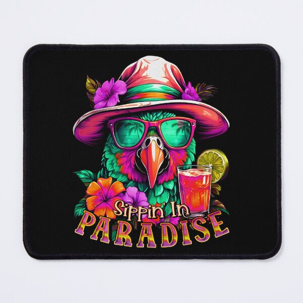 Item preview, Sippin' in Paradise Teal Parrot Tropical Summer Drinks Bugundy Shade designed and sold by MindWave THC.