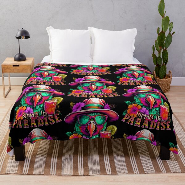 Item preview, Sippin' in Paradise Teal Parrot Tropical Summer Drinks Bugundy Shade designed and sold by MindWave THC.