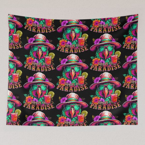 Item preview, Sippin' in Paradise Teal Parrot Tropical Summer Drinks Bugundy Shade designed and sold by MindWave THC.