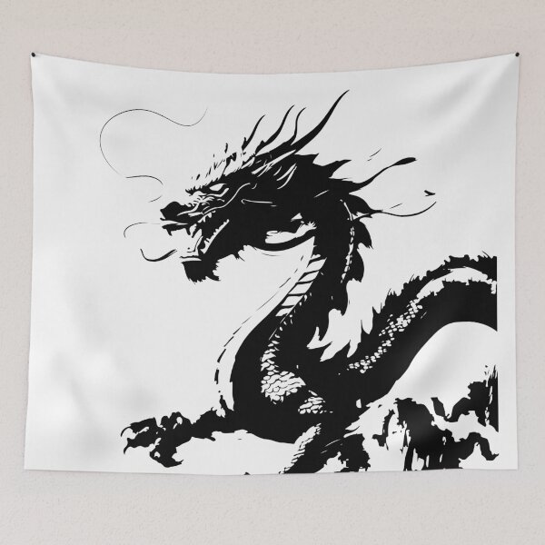Item preview, Bold ink dragon charges through shattered peaks, ink splashing in fierce brush stroke dragon style designed and sold by zephstudoartist.