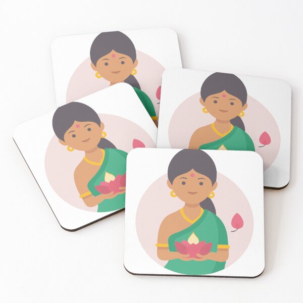 Item preview, Illustration of a Woman in Green Sari Holding a Lotus with Flame designed and sold by Creative88Art.