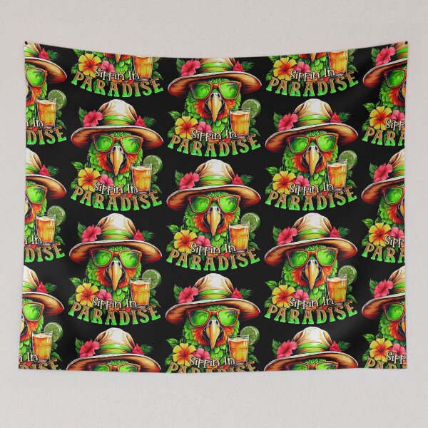 Item preview, Sippin' in Paradise Lime Green Parrot Tropical Summer Drinks designed and sold by MindWave THC.