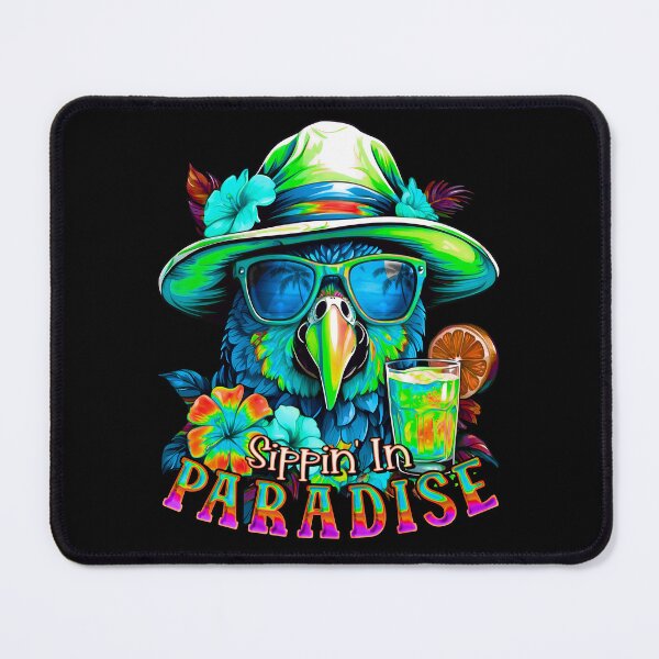 Item preview, Sippin' in Paradise Blue Neon Green Parrot Tropical Summer Drinks designed and sold by MindWave THC.