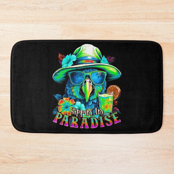 Item preview, Sippin' in Paradise Blue Neon Green Parrot Tropical Summer Drinks designed and sold by MindWave THC.