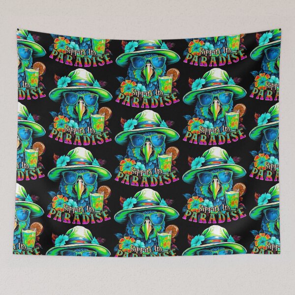 Item preview, Sippin' in Paradise Blue Neon Green Parrot Tropical Summer Drinks designed and sold by MindWave THC.